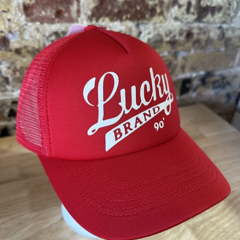 Lucky Brand Red Trucker Hat SnapBack Y2K NEW